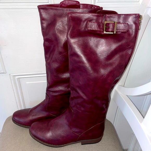 BAMBOO Burgundy Riding Boots - Picture 2 of 4